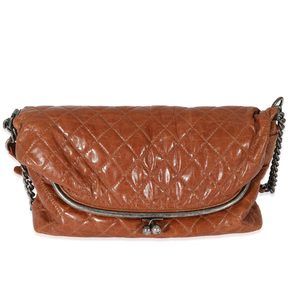 Chanel Brown Calfskin Tabatiere Kisslock Foldover Bag